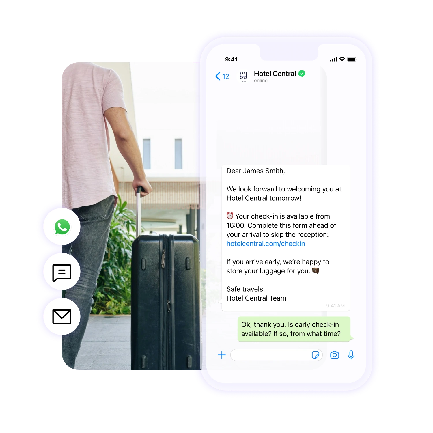 Messages d'accueil avant l'arrivée