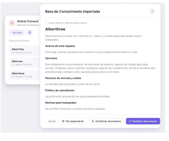 Airbnb connect imported knowledge base es airbnb chatbot es