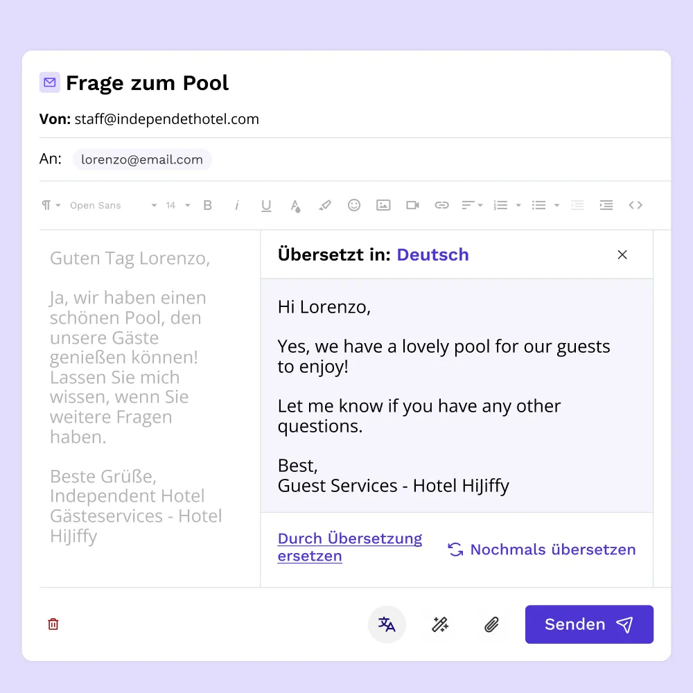 E-mail copilot uebersetzung der antwort