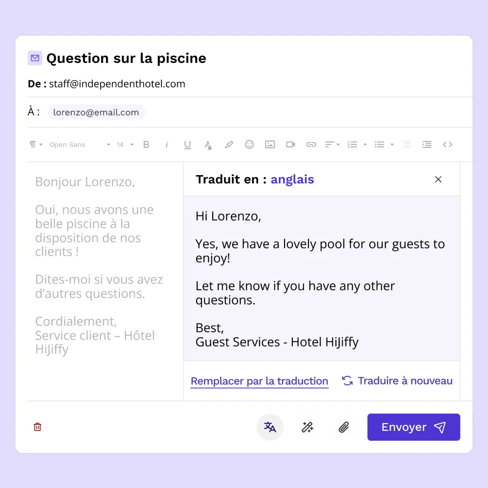 Email copilot traduction automatique de la réponse